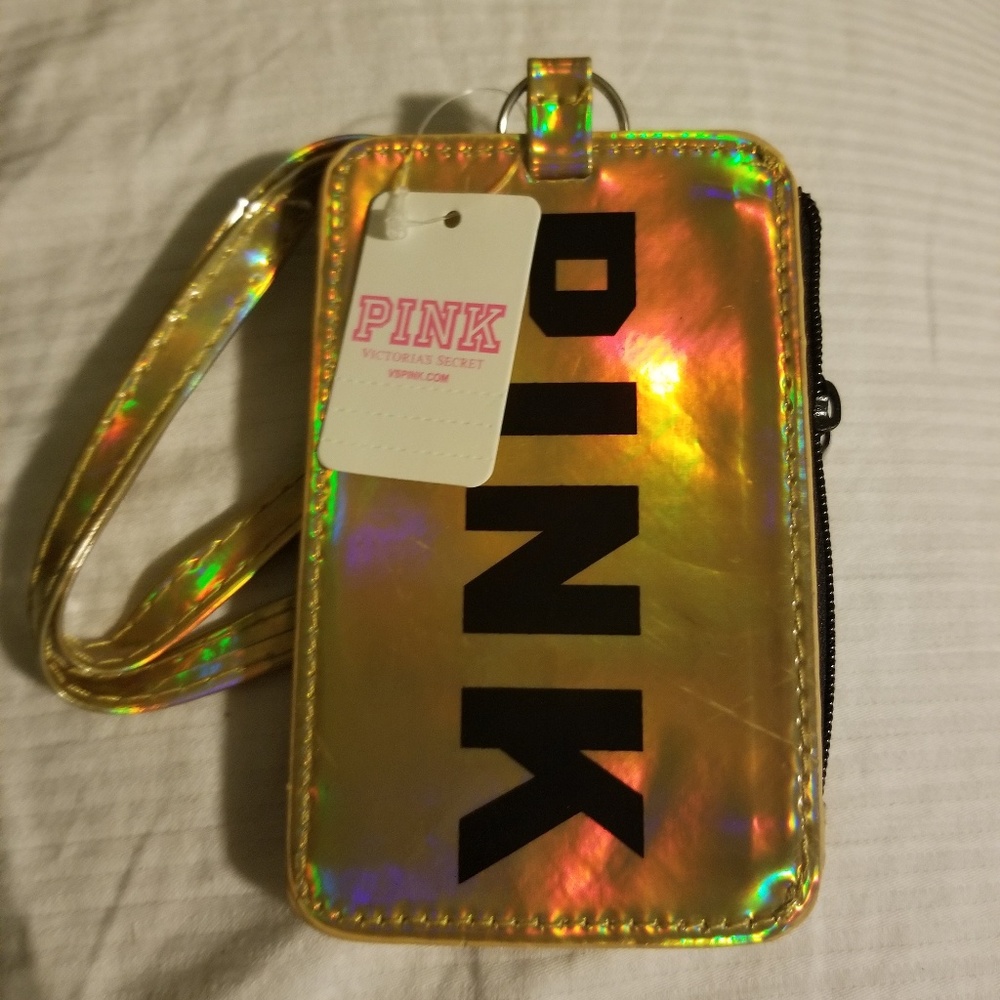 PINK Gold ID Credit card coin lanyard